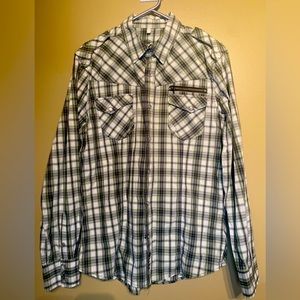 Guess long sleeved snap button down plaid shirt 2/15$